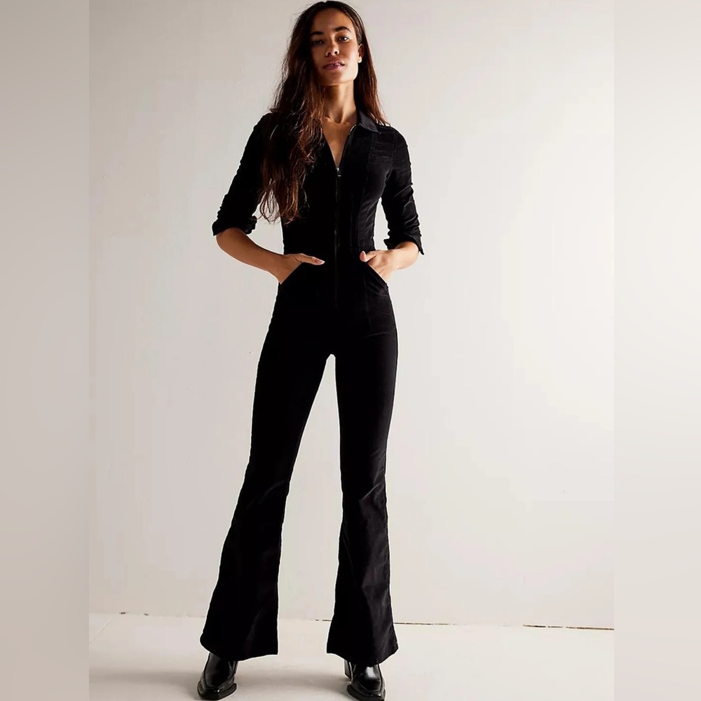 NWT x We The Free Jayde Cord Flare Jumpsuit in Black Free People